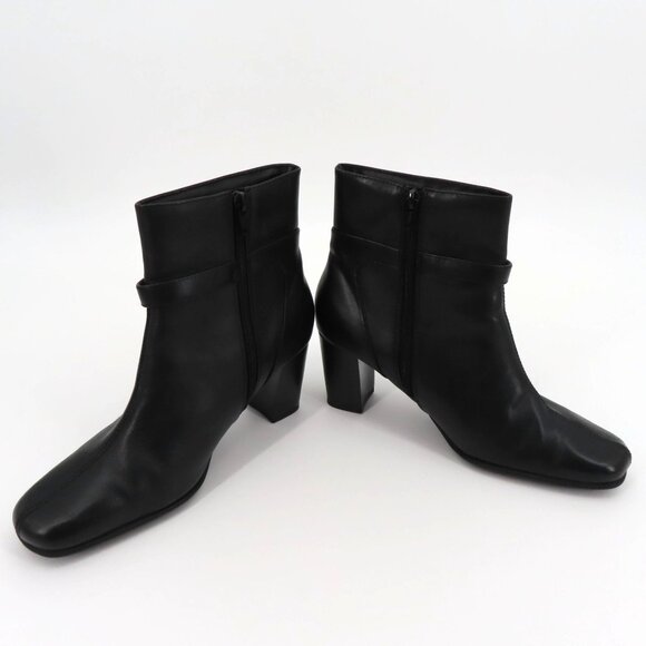Nine & Co Women 8 M PHILLIPE Black Leather Ankle Boots Bootie Silver Block Heels - Picture 7 of 11